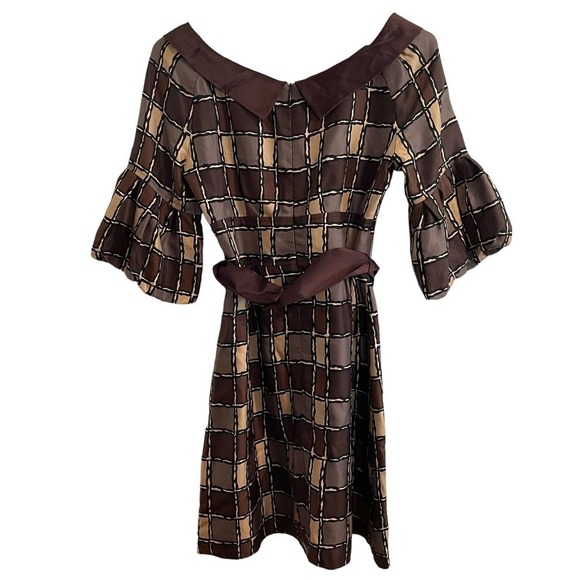 Nanette Lepore 100% Silk Square Patterned Dress w/Belt - Picture 8 of 9